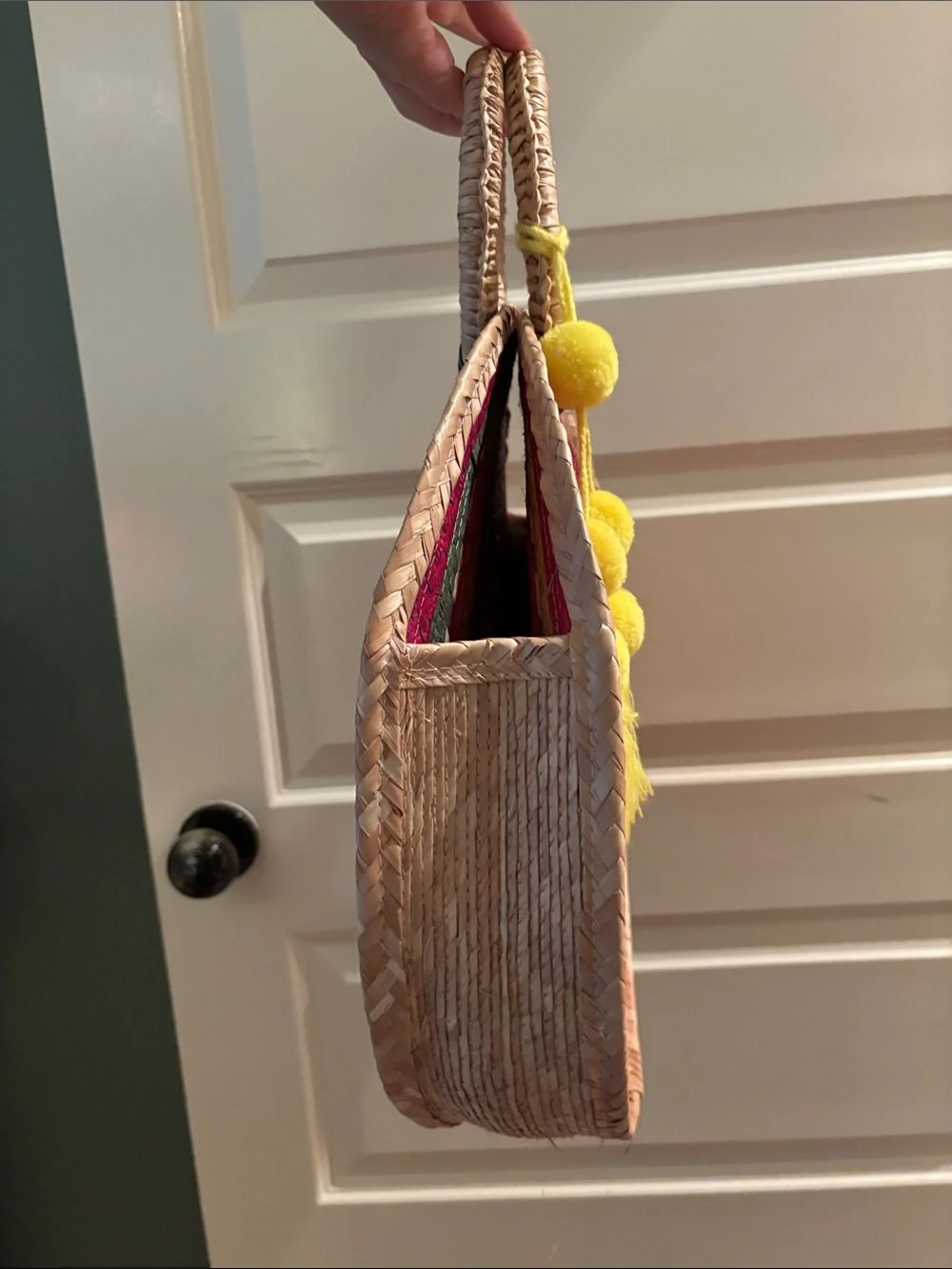 Handwoven Round Tote in Multicolors with Yellow Tassel